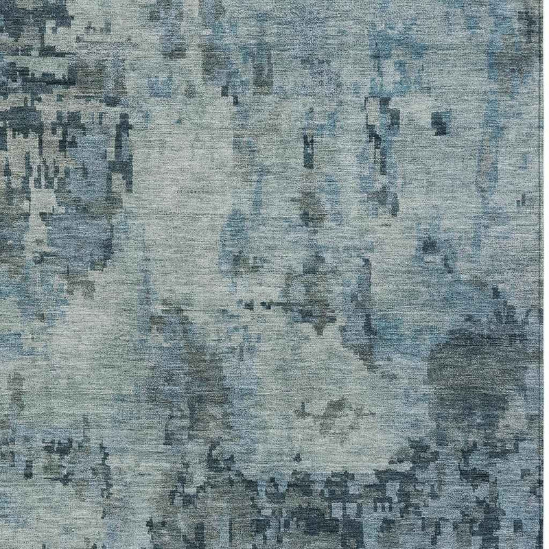 9' X 12' Blue And Gray Abstract Washable Indoor Outdoor Area Rug