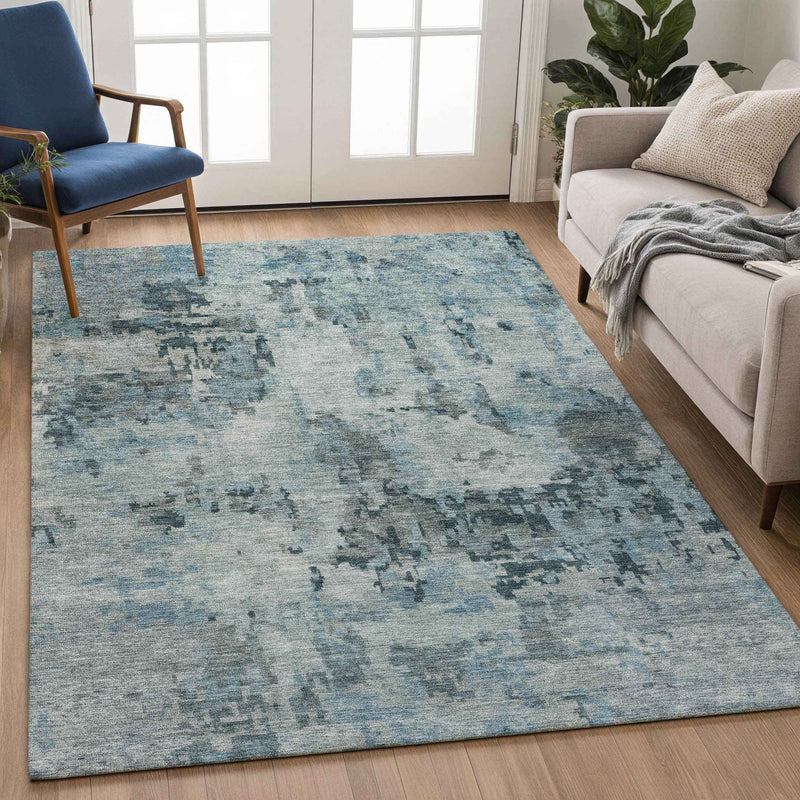 9' X 12' Blue And Gray Abstract Washable Indoor Outdoor Area Rug