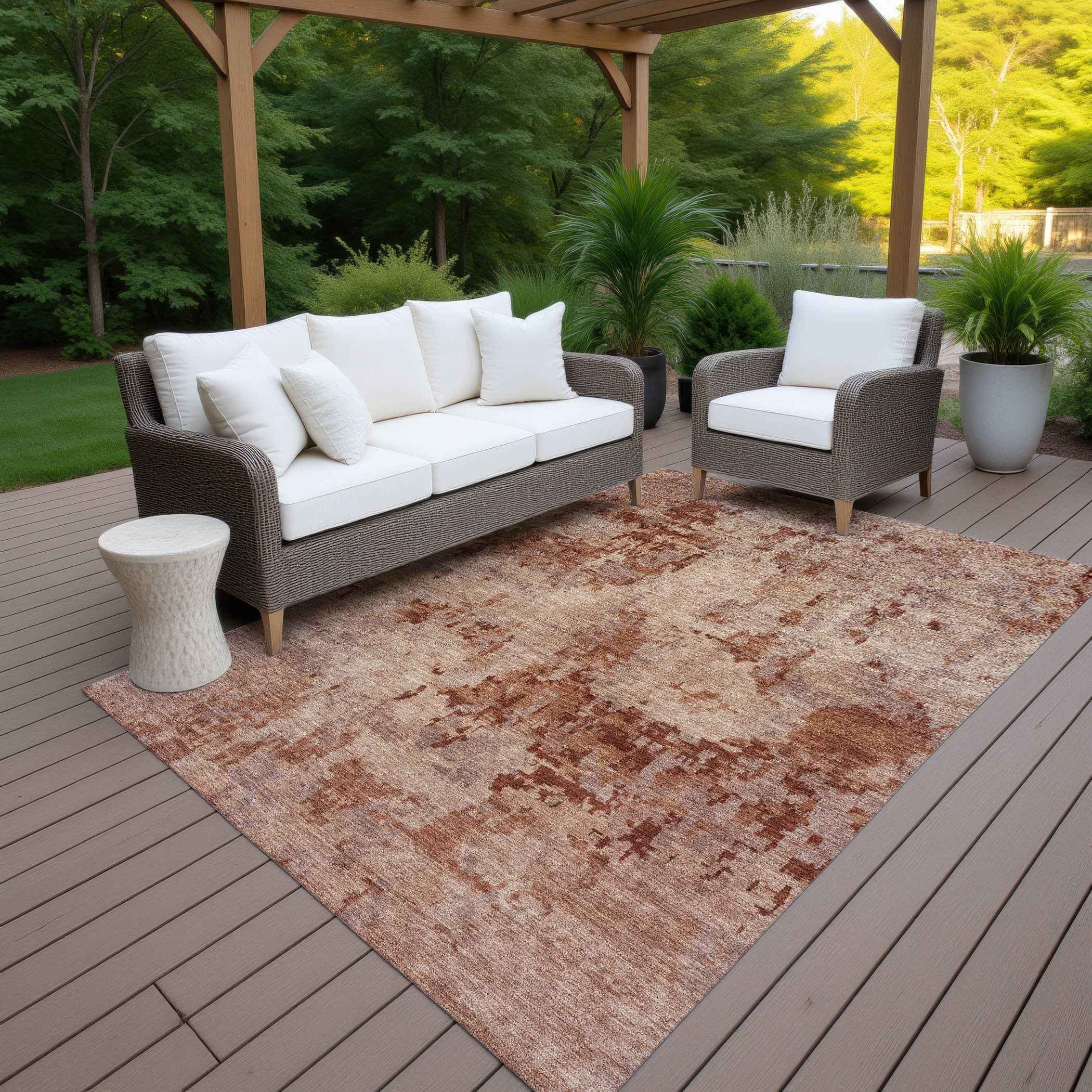 3' X 5' Copper And Coral Abstract Washable Indoor Outdoor Area Rug
