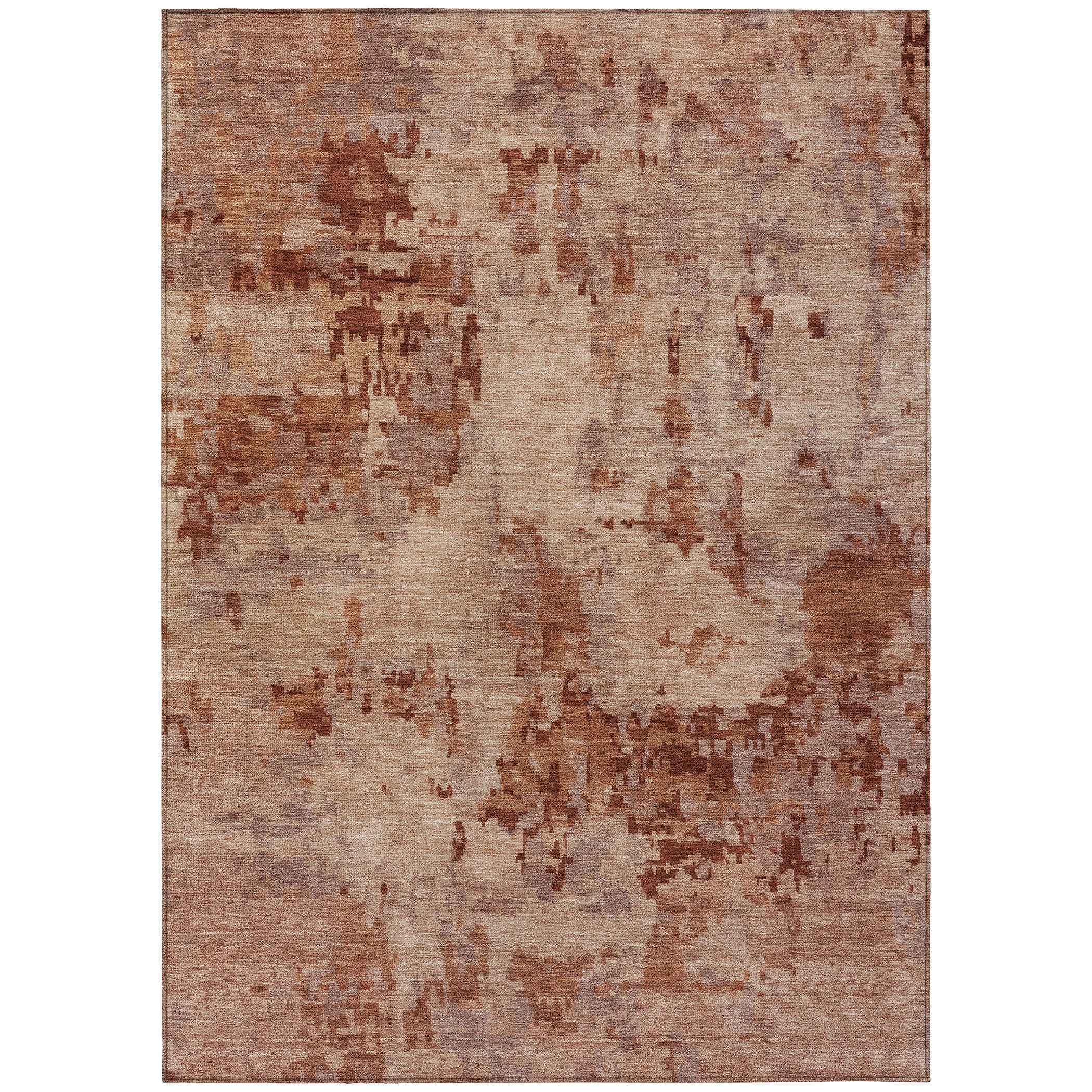 3' X 5' Copper And Coral Abstract Washable Indoor Outdoor Area Rug
