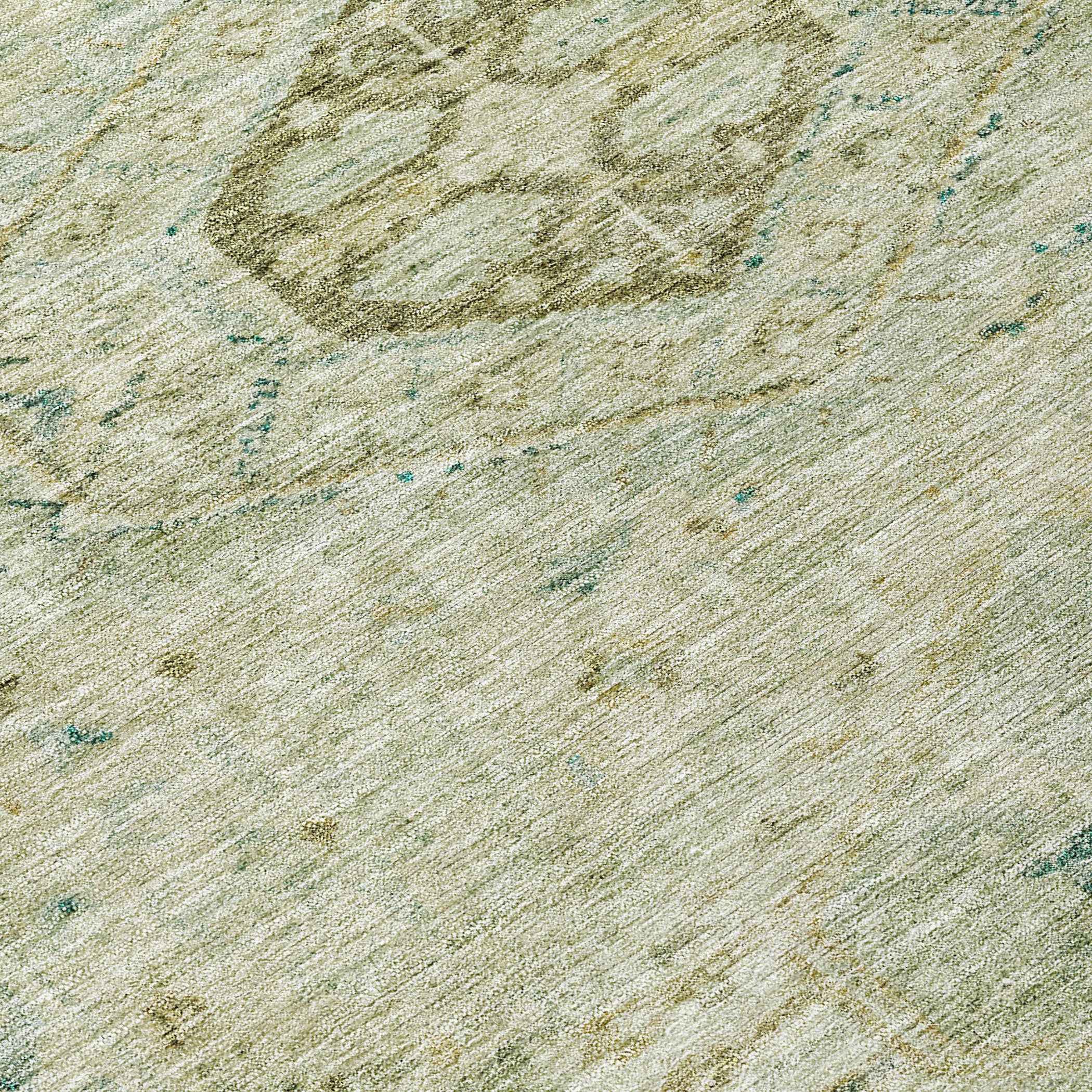 8' Sage And Gold Round Medallion Washable Indoor Outdoor Area Rug