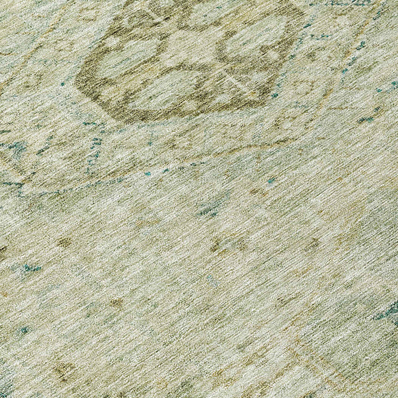 8' Sage And Gold Round Medallion Washable Indoor Outdoor Area Rug