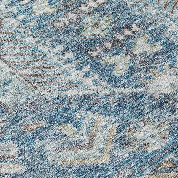 8' Denim Blue And Ivory Round Medallion Washable Indoor Outdoor Area Rug