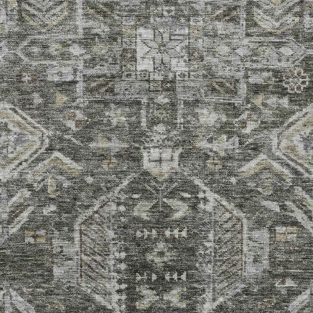 5' X 8' Pewter And Silver Medallion Washable Indoor Outdoor Area Rug