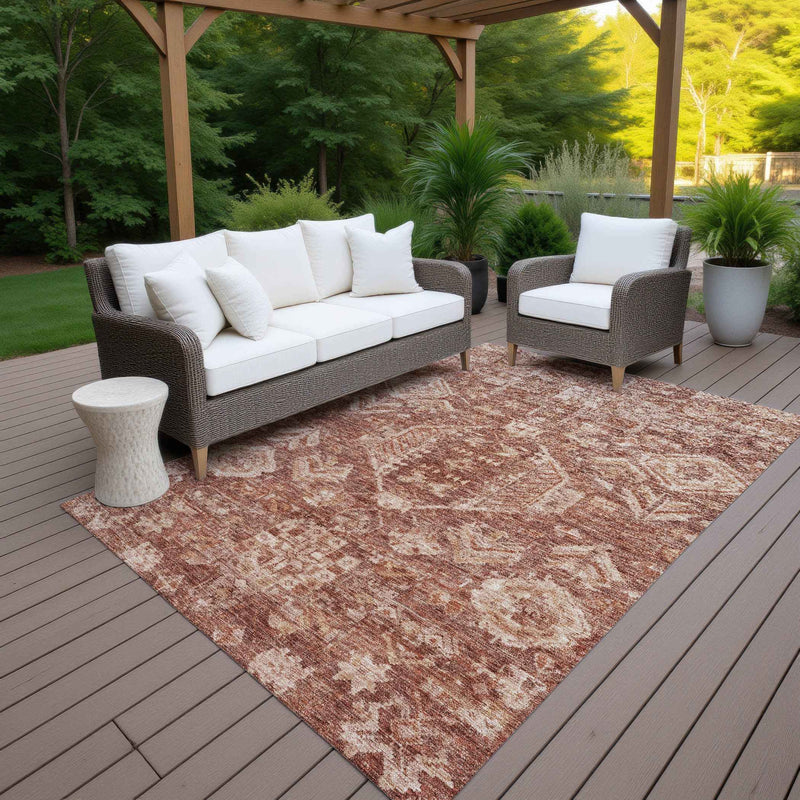 9' X 12' Rust And Beige Medallion Washable Indoor Outdoor Area Rug