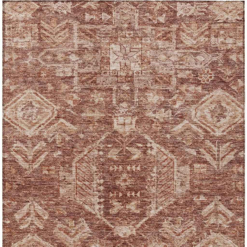 9' X 12' Rust And Beige Medallion Washable Indoor Outdoor Area Rug