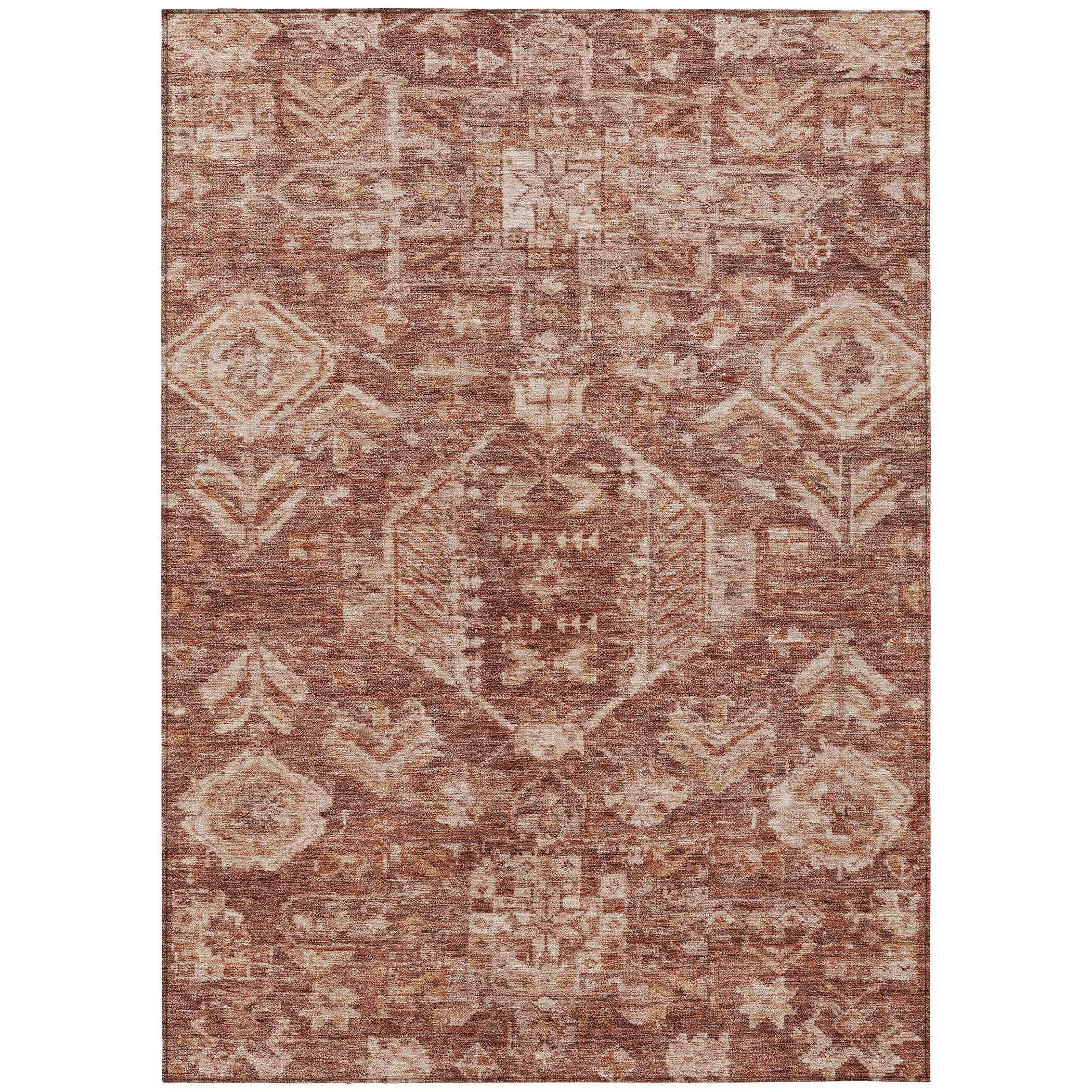 9' X 12' Rust And Beige Medallion Washable Indoor Outdoor Area Rug