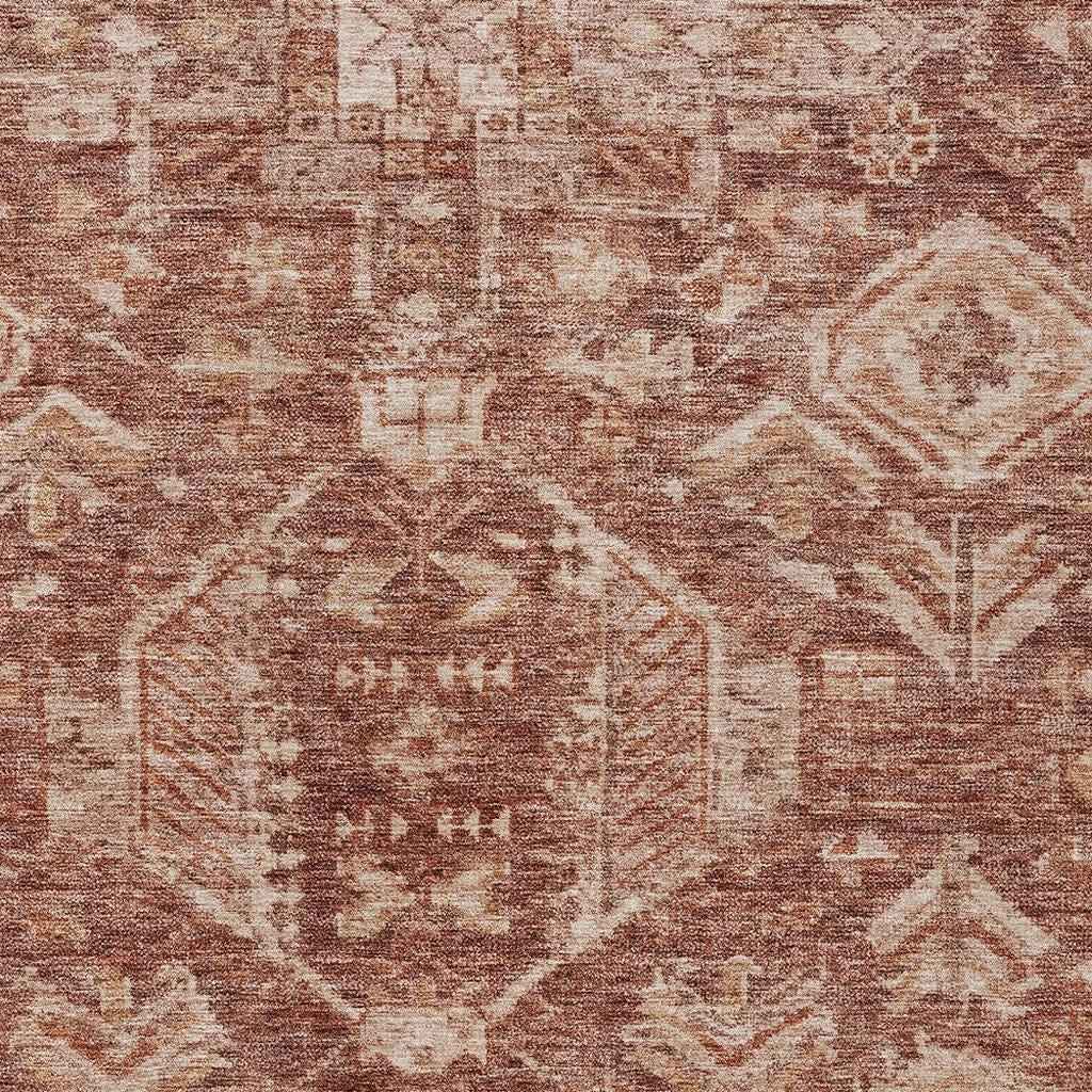 9' X 12' Rust And Beige Medallion Washable Indoor Outdoor Area Rug