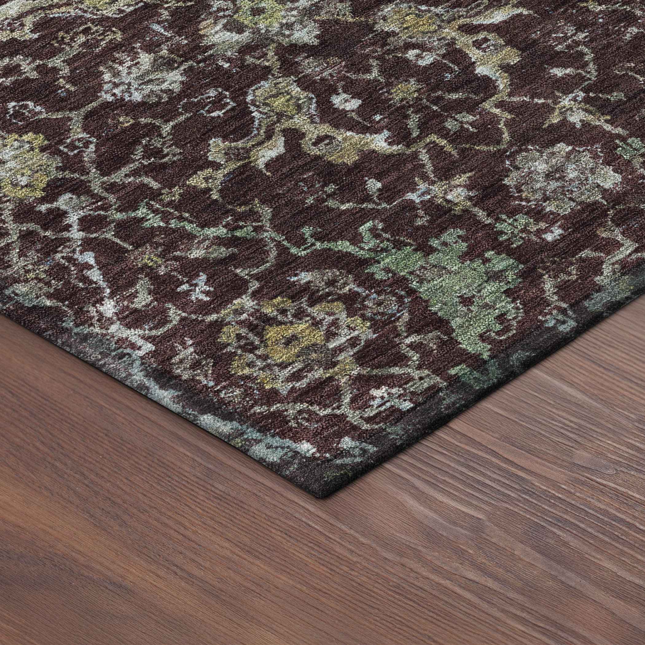 8' X 10' Burgundy And Gray Damask Washable Indoor Outdoor Area Rug