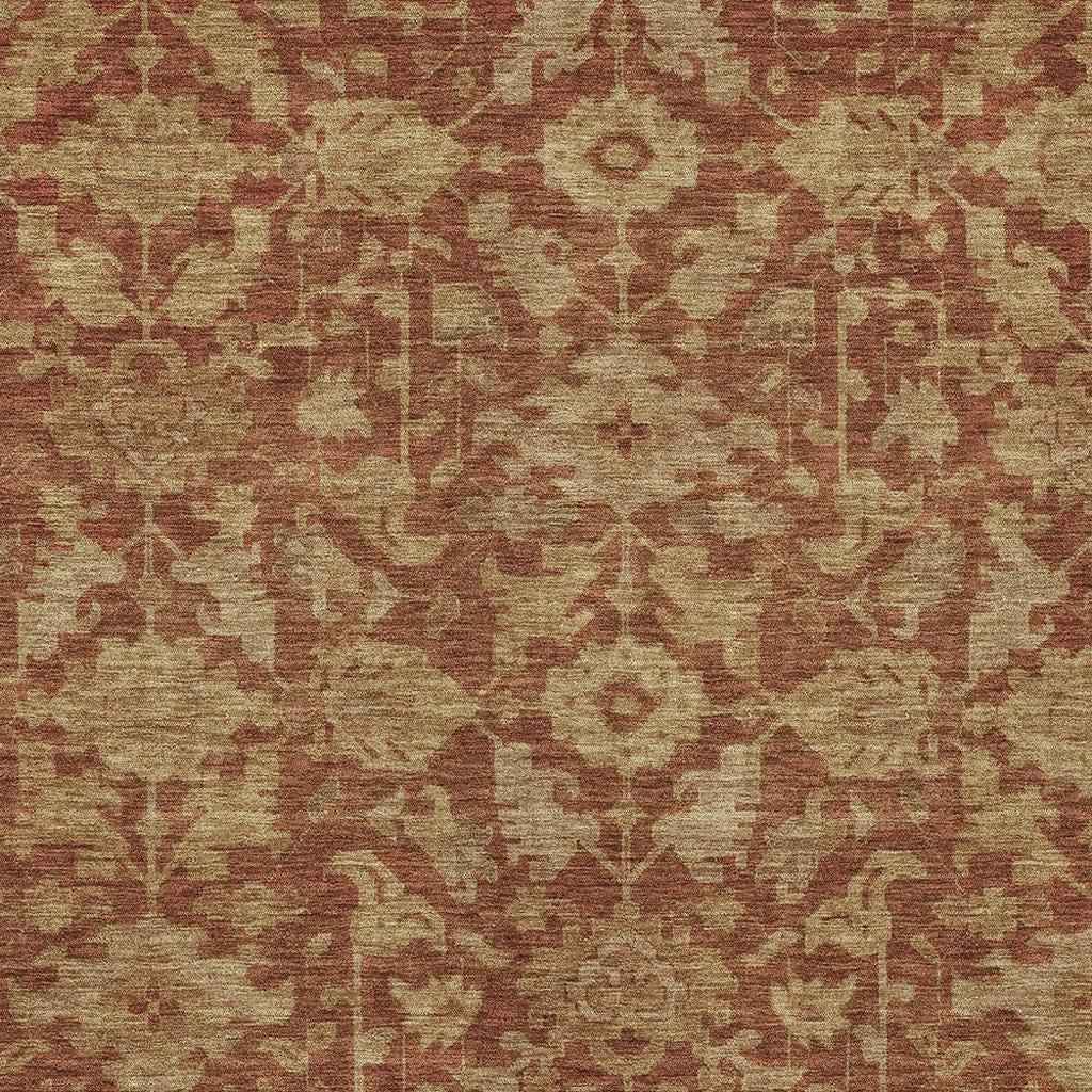 9' X 12' Rust And Beige Floral Washable Indoor Outdoor Area Rug