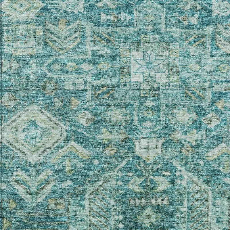8' X 10' Turquoise And Teal Blue Medallion Washable Indoor Outdoor Area Rug