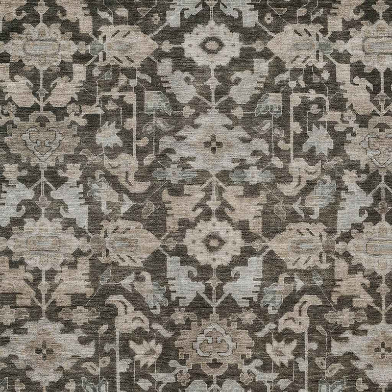 8' X 10' Chocolate And Gray Floral Washable Indoor Outdoor Area Rug