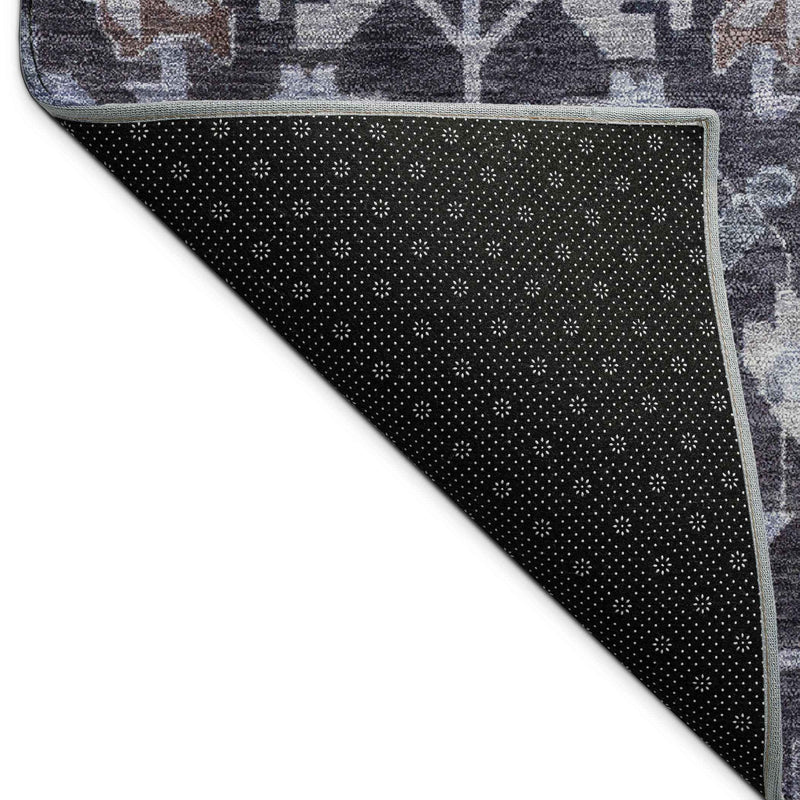 8' X 10' Navy Blue And Plum Floral Washable Indoor Outdoor Area Rug