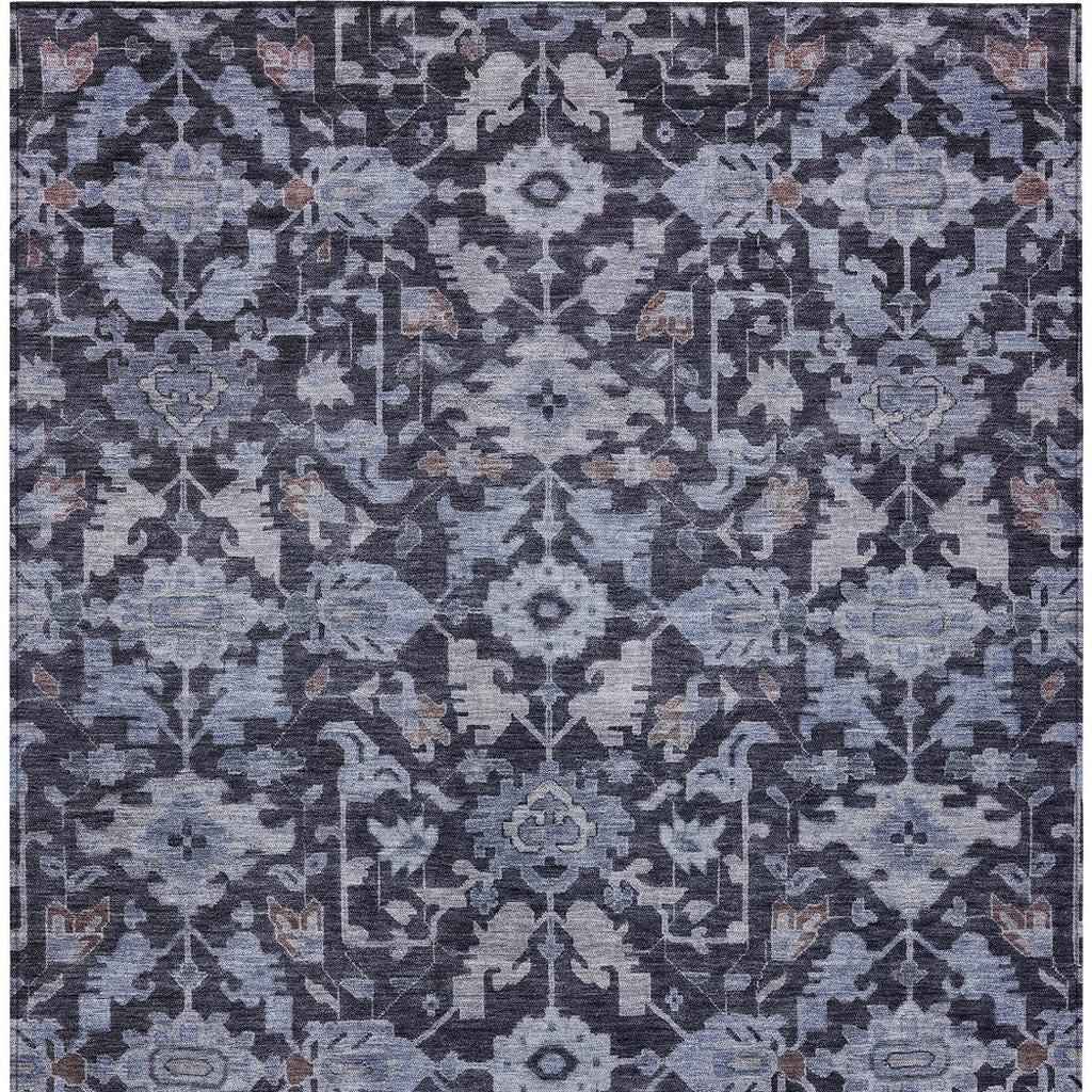 8' X 10' Navy Blue And Plum Floral Washable Indoor Outdoor Area Rug