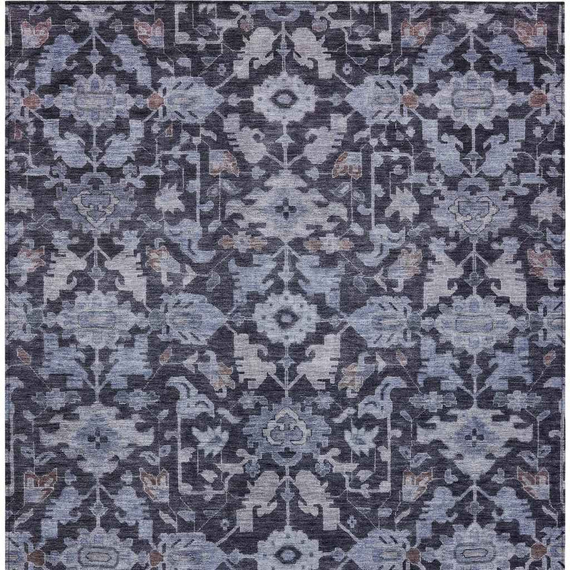 8' X 10' Navy Blue And Plum Floral Washable Indoor Outdoor Area Rug