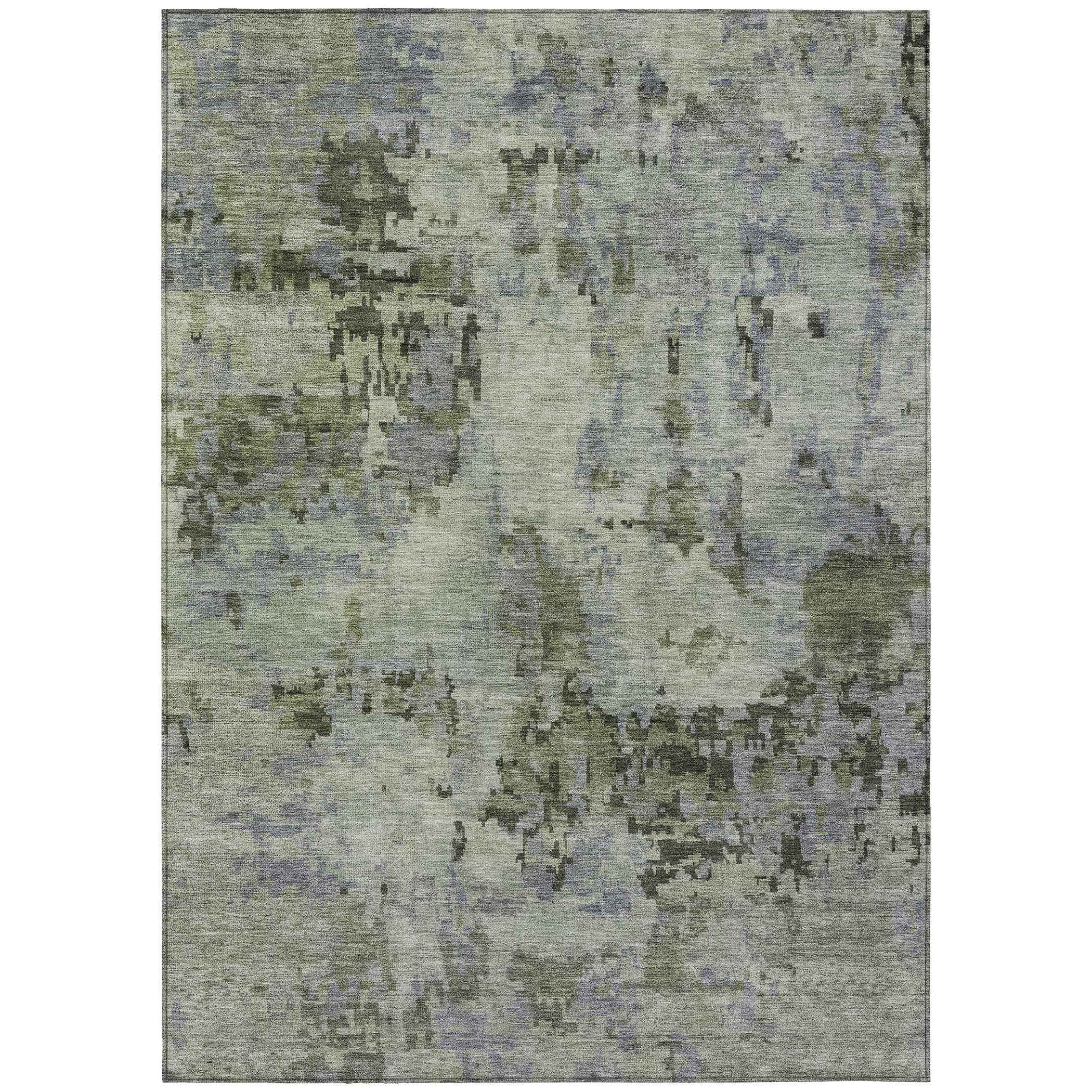 8' X 10' Green And Gray Abstract Washable Indoor Outdoor Area Rug