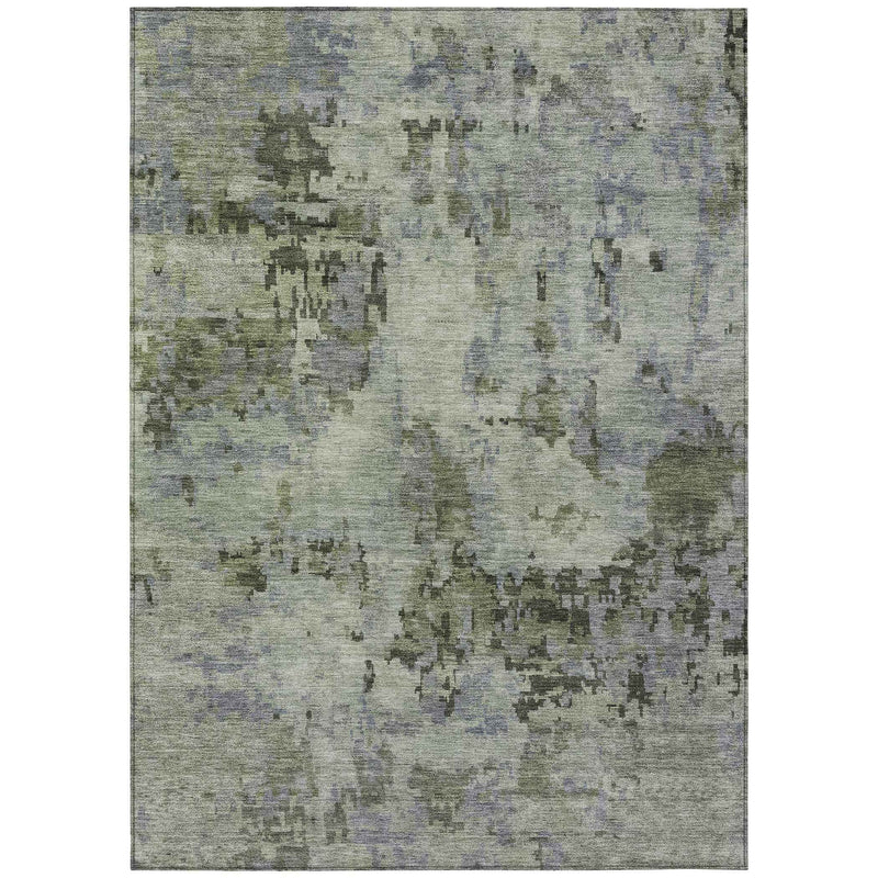 8' X 10' Green And Gray Abstract Washable Indoor Outdoor Area Rug