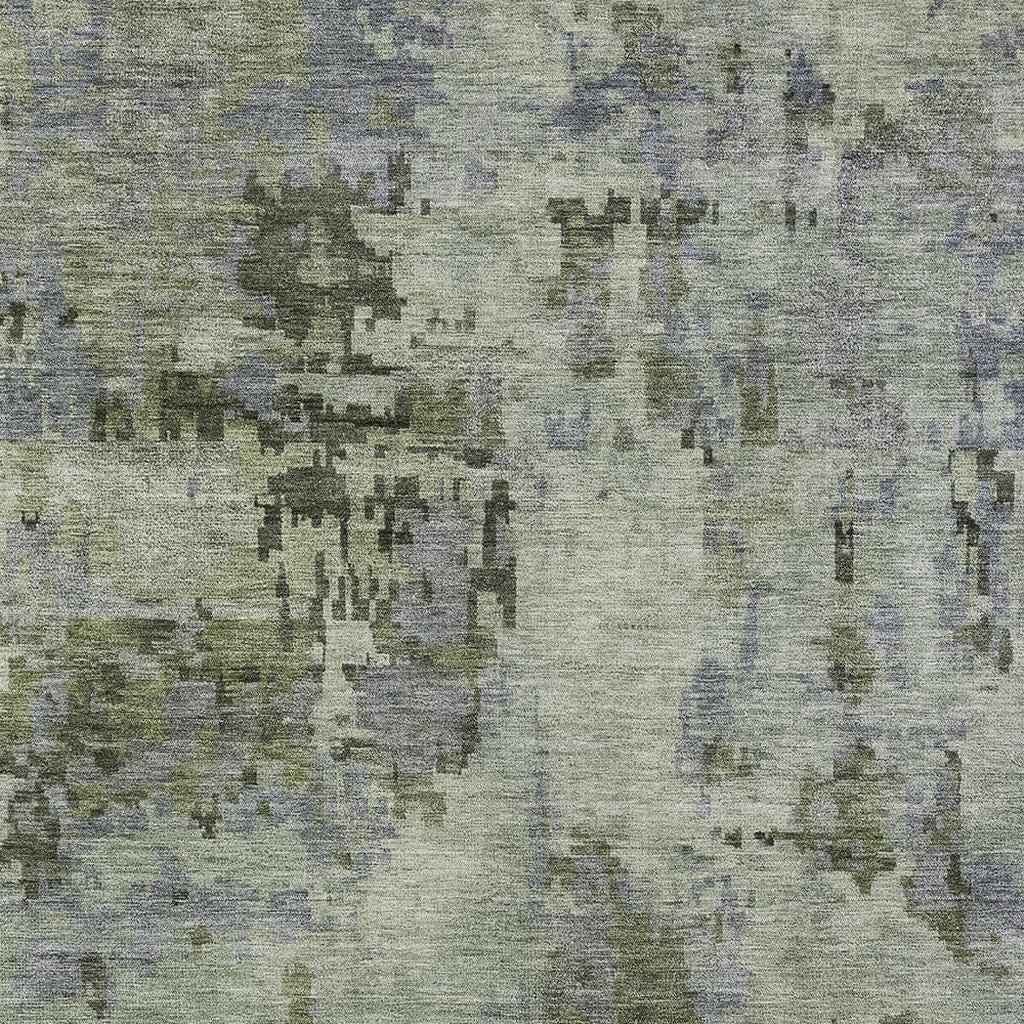 8' X 10' Green And Gray Abstract Washable Indoor Outdoor Area Rug