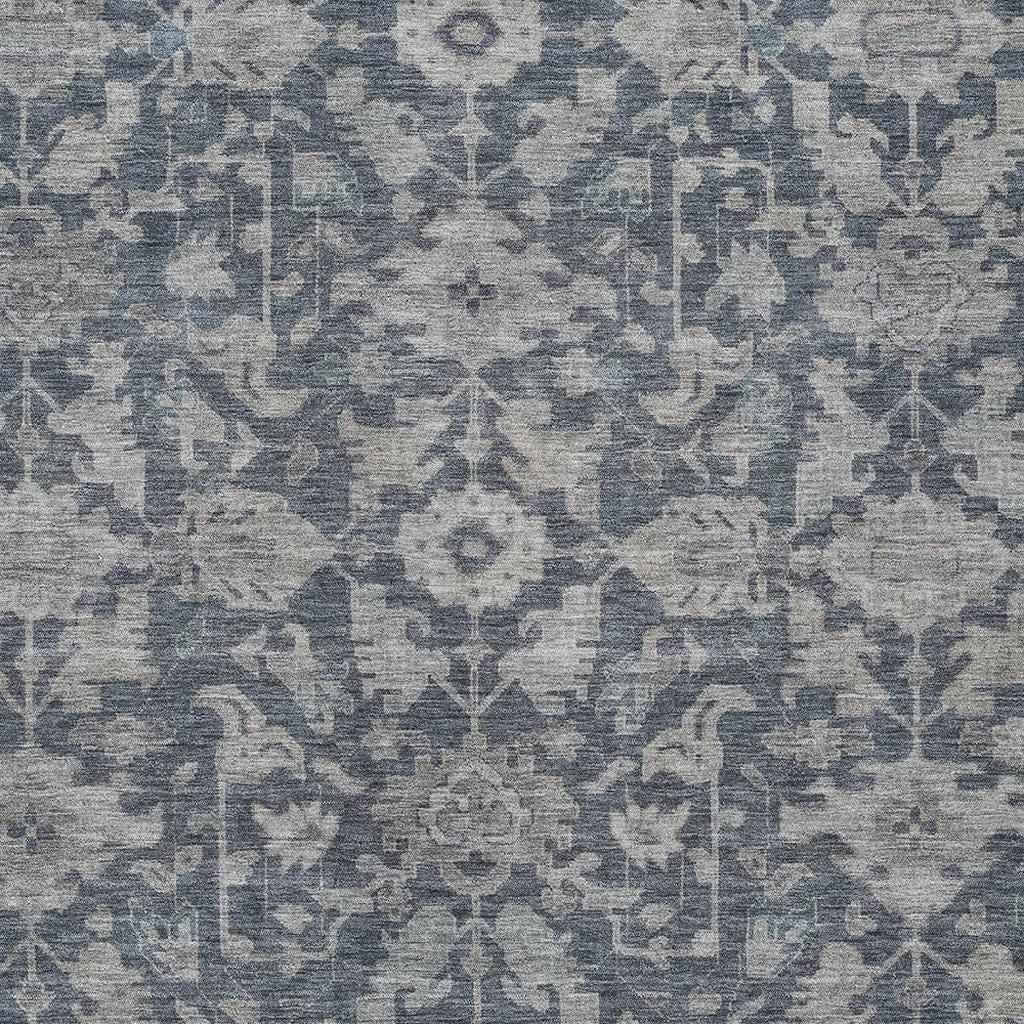 3' X 5' Denim Blue And Silver Floral Washable Indoor Outdoor Area Rug