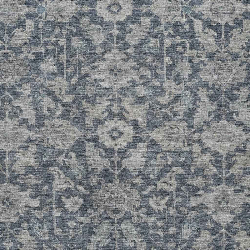 3' X 5' Denim Blue And Silver Floral Washable Indoor Outdoor Area Rug