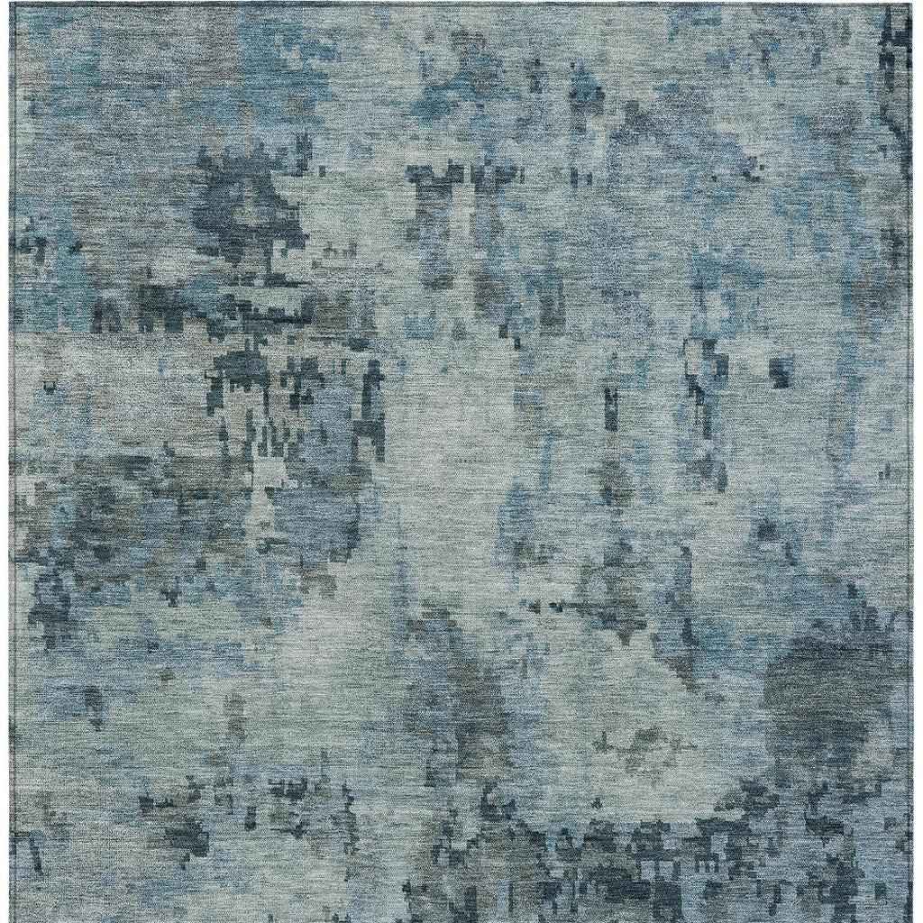 5' X 8' Blue And Gray Abstract Washable Indoor Outdoor Area Rug