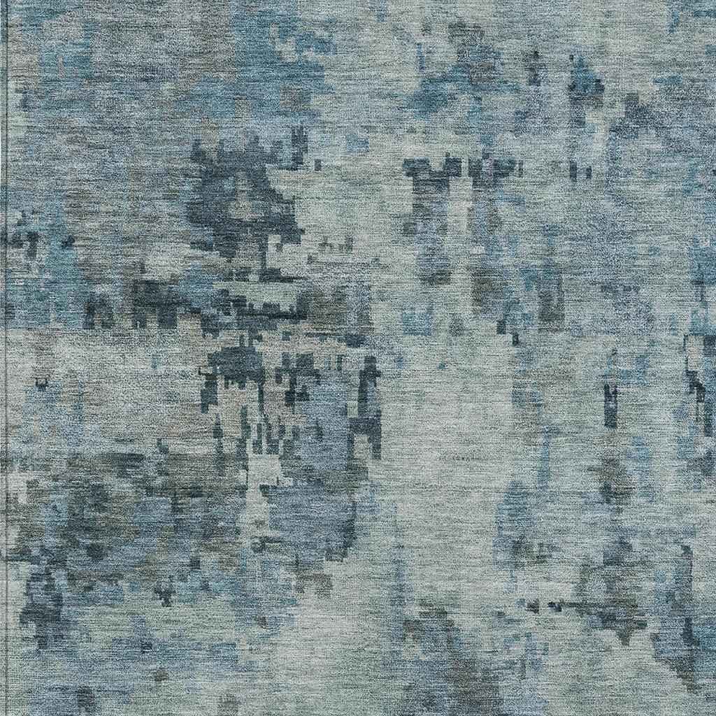 5' X 8' Blue And Gray Abstract Washable Indoor Outdoor Area Rug