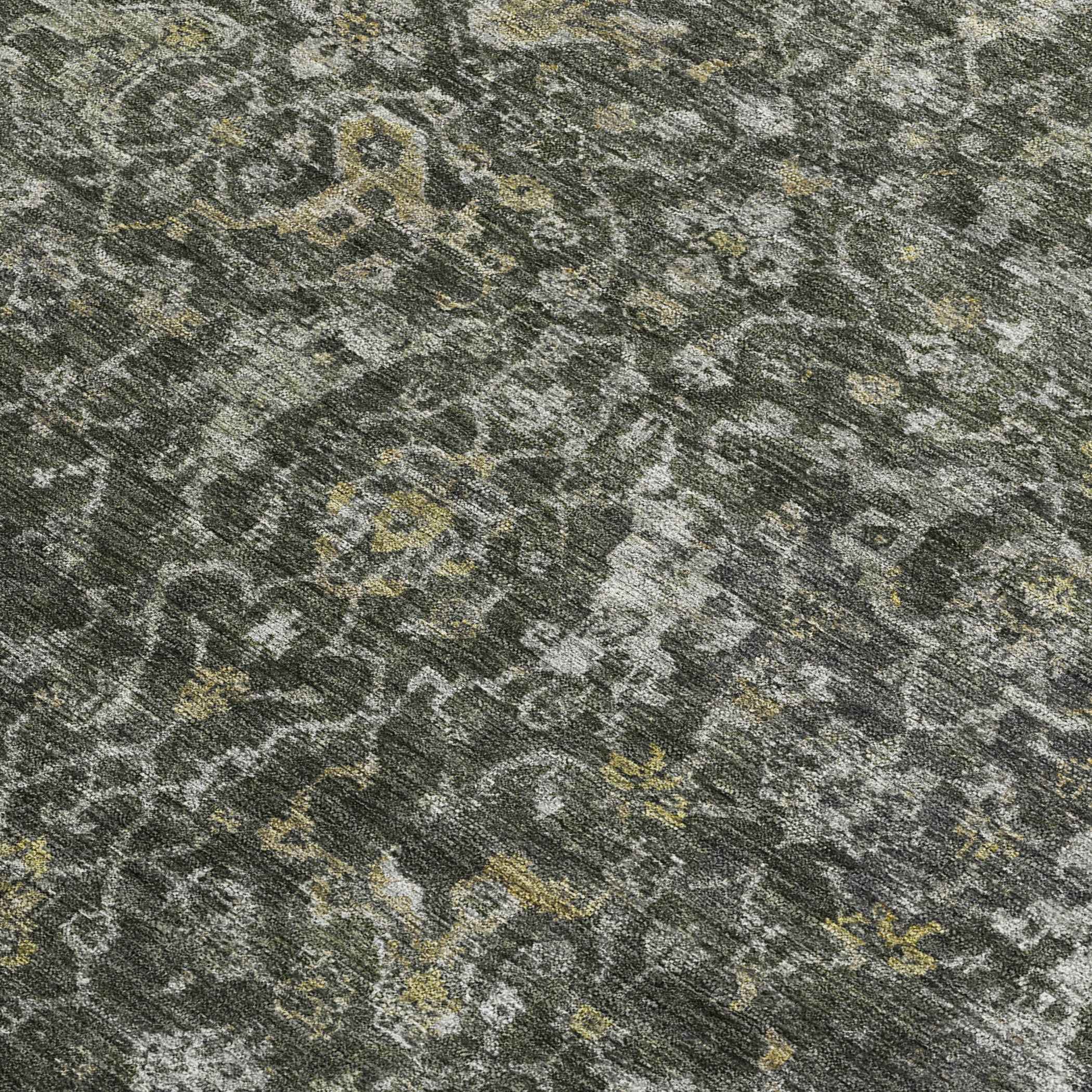 5' X 8' Pewter And Gray Damask Washable Indoor Outdoor Area Rug