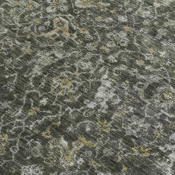 5' X 8' Pewter And Gray Damask Washable Indoor Outdoor Area Rug