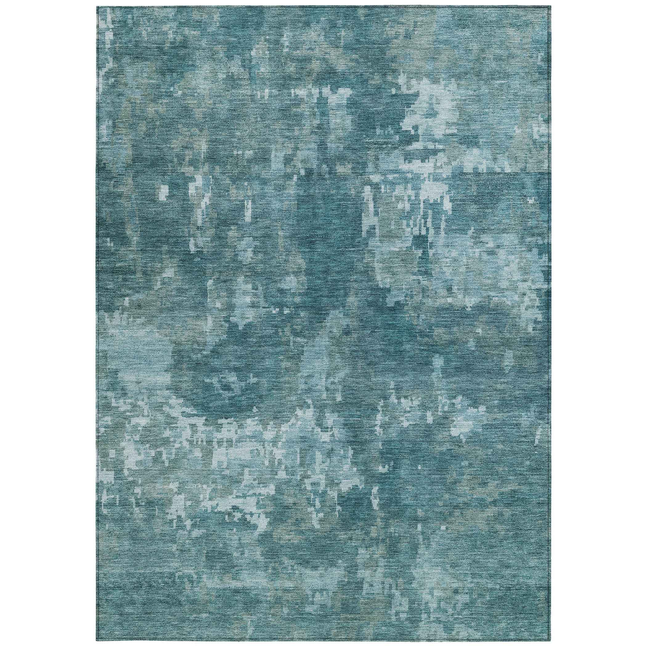3' X 5' Teal Blue And Aqua Abstract Washable Indoor Outdoor Area Rug