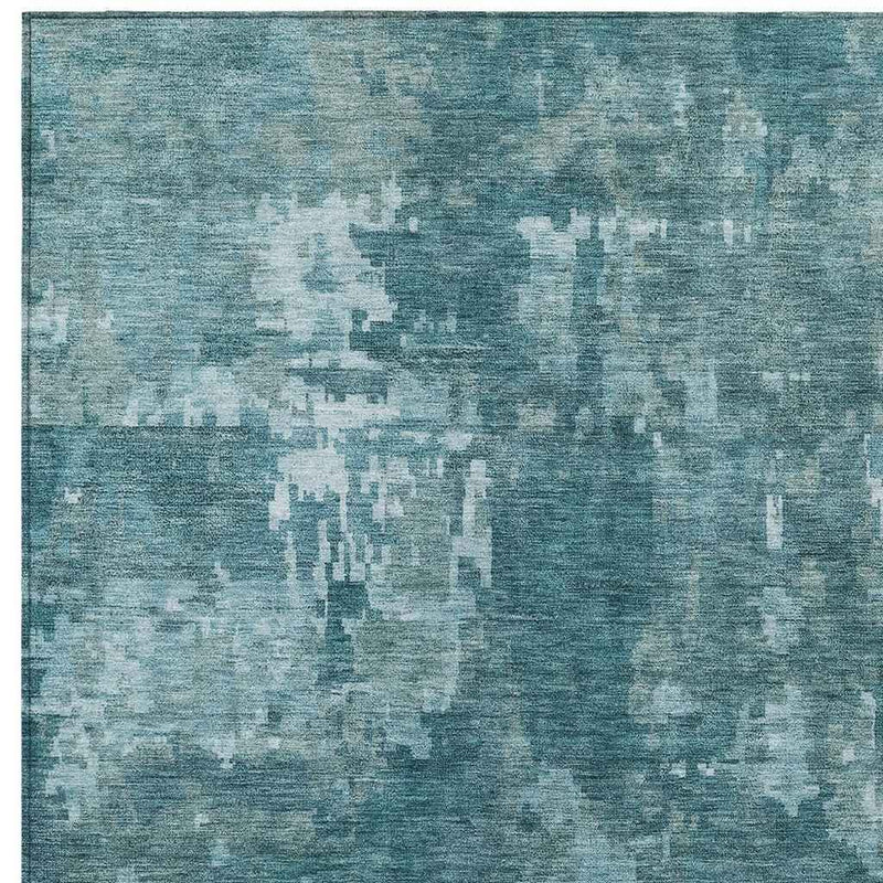 3' X 5' Teal Blue And Aqua Abstract Washable Indoor Outdoor Area Rug