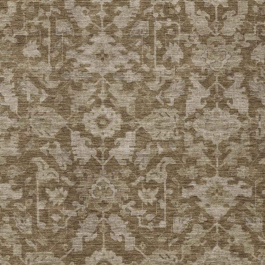 9' X 12' Brown And Beige Floral Washable Indoor Outdoor Area Rug