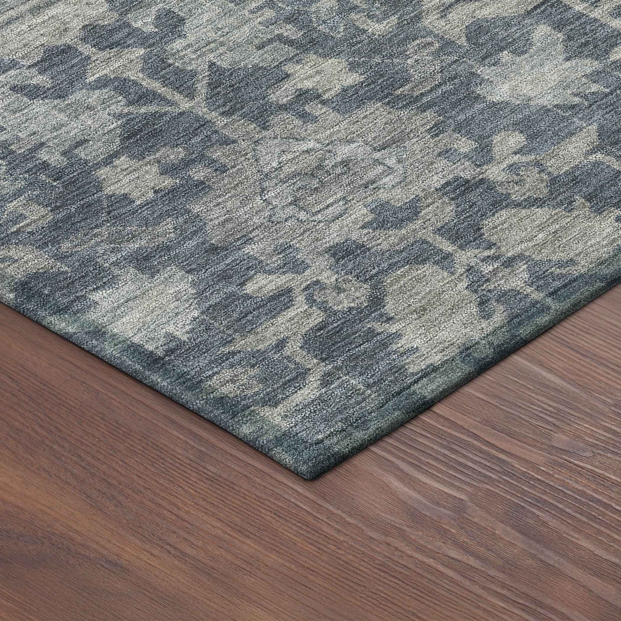 8' Denim Blue And Silver Round Floral Washable Indoor Outdoor Area Rug