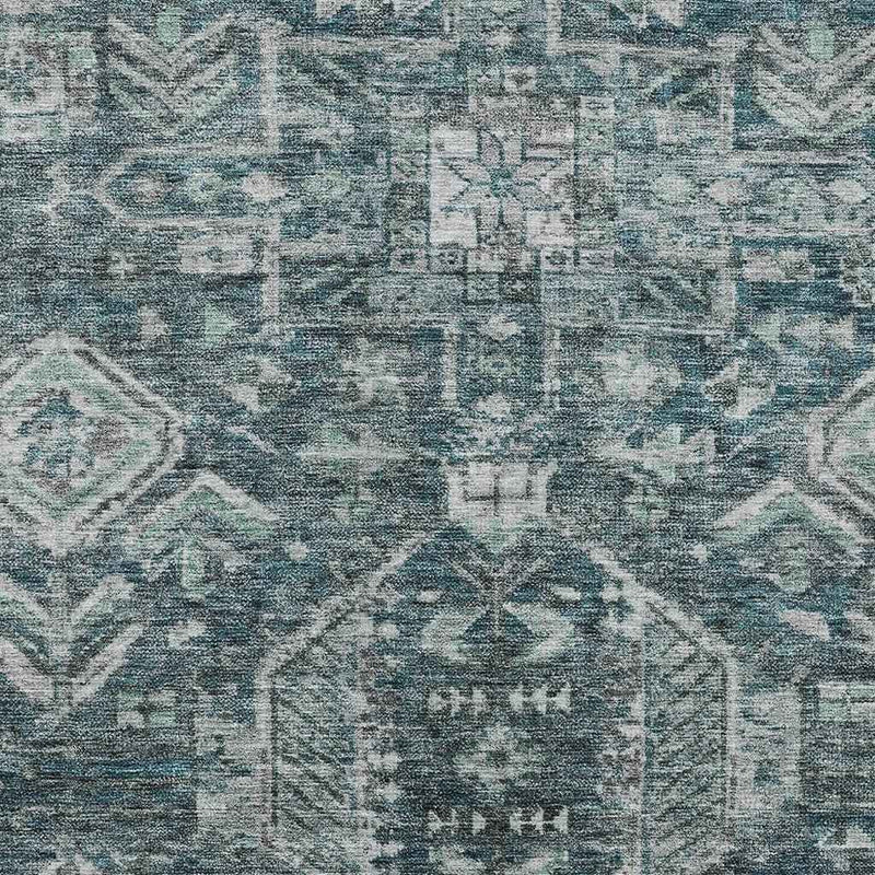 3' X 5' Teal Blue And Silver Medallion Washable Indoor Outdoor Area Rug