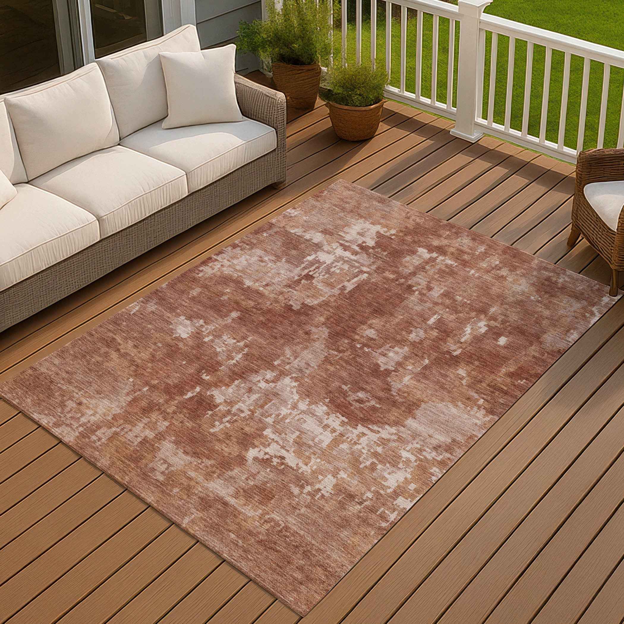 8' X 10' Copper And Ivory Abstract Washable Indoor Outdoor Area Rug