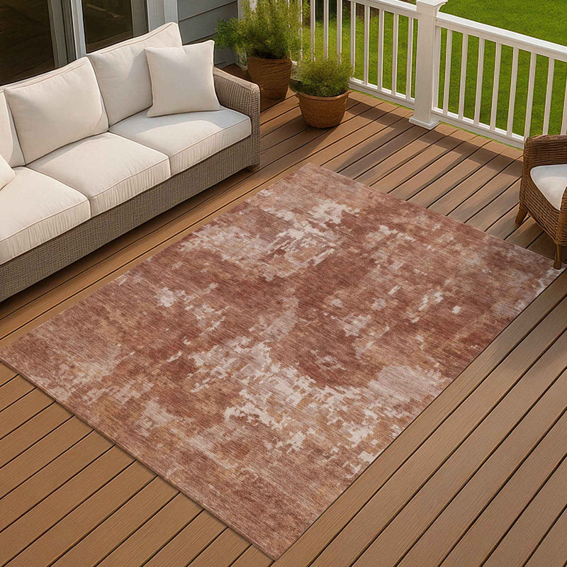 8' X 10' Copper And Ivory Abstract Washable Indoor Outdoor Area Rug