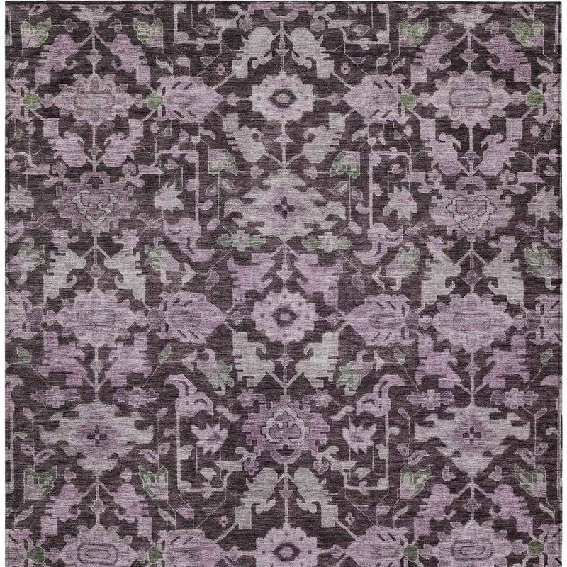 3' X 5' Eggplant And Gray Floral Washable Indoor Outdoor Area Rug