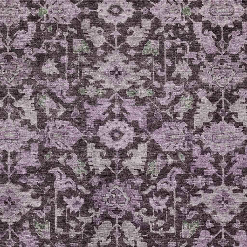3' X 5' Eggplant And Gray Floral Washable Indoor Outdoor Area Rug