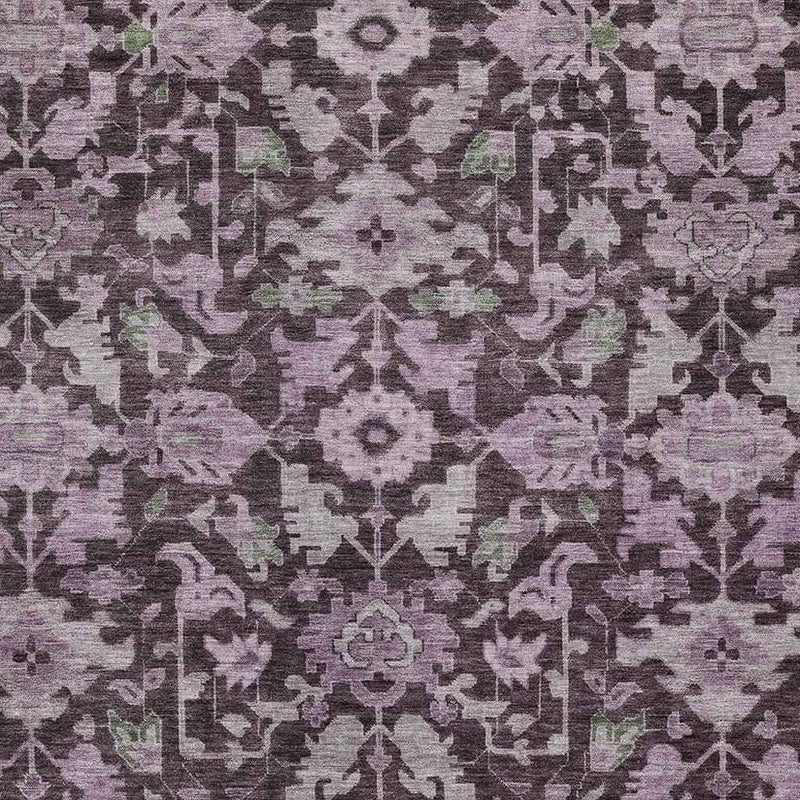 3' X 5' Eggplant And Gray Floral Washable Indoor Outdoor Area Rug