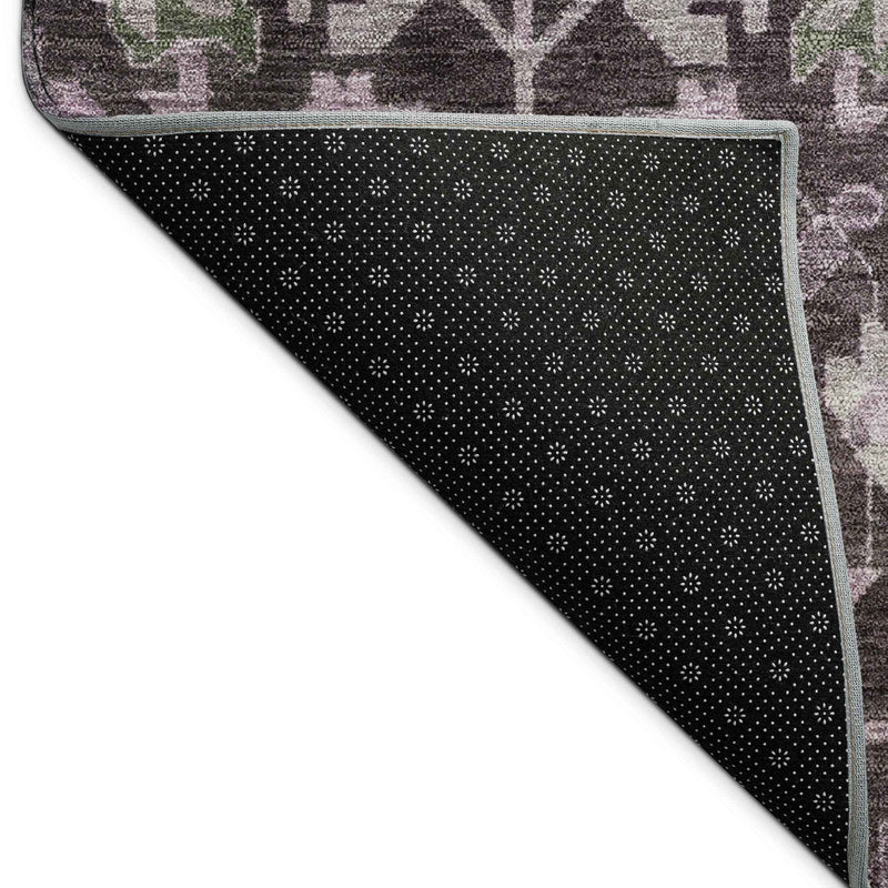 3' X 5' Eggplant And Gray Floral Washable Indoor Outdoor Area Rug
