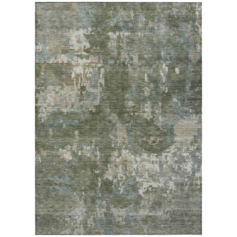 8' X 10' Fern Green And Beige Abstract Washable Indoor Outdoor Area Rug