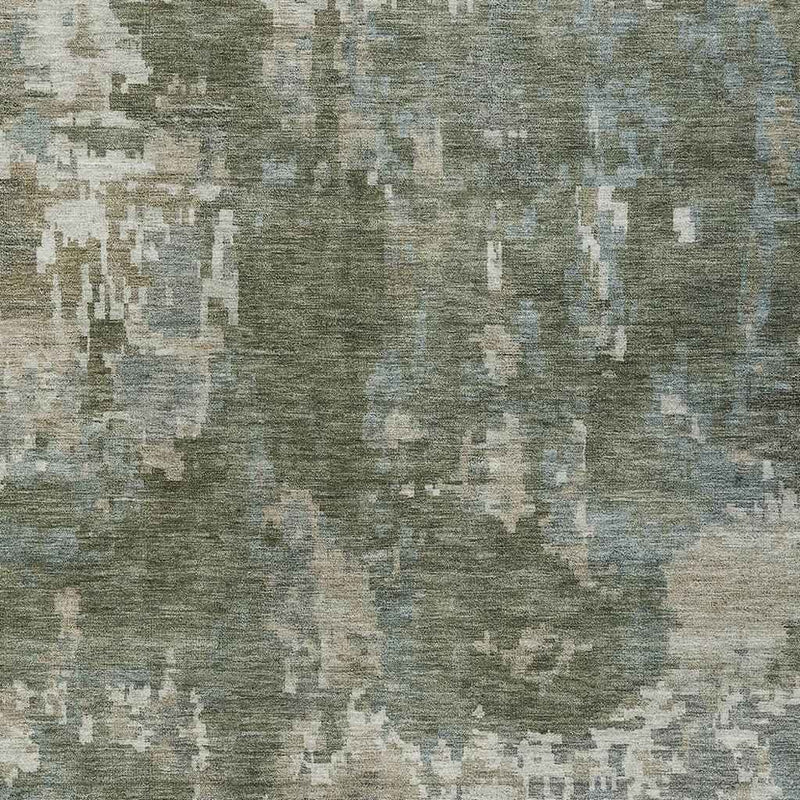 8' X 10' Fern Green And Beige Abstract Washable Indoor Outdoor Area Rug