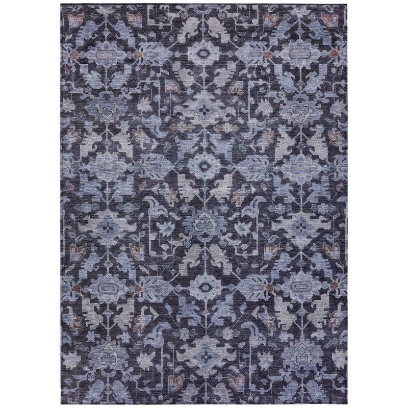 5' X 8' Navy Blue And Plum Floral Washable Indoor Outdoor Area Rug