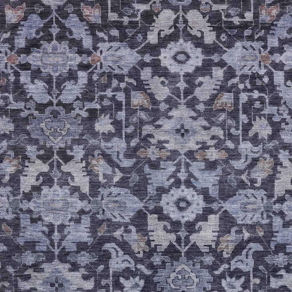 5' X 8' Navy Blue And Plum Floral Washable Indoor Outdoor Area Rug