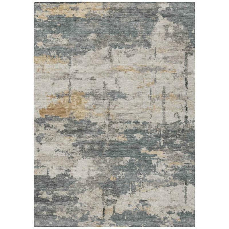 8' X 10' Artichoke Green Gold And Ivory Abstract Washable Indoor Outdoor Area Rug