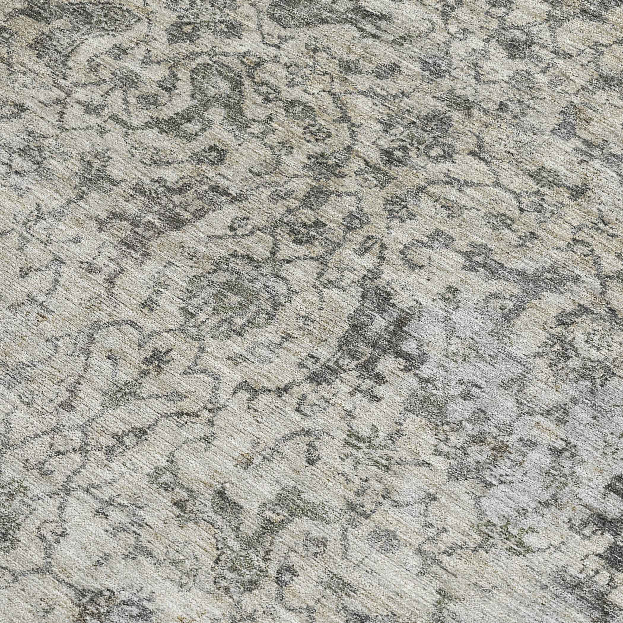 3' X 5' Beige And Gray Damask Washable Indoor Outdoor Area Rug