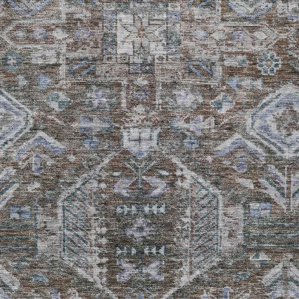 8' X 10' Chocolate And Denim Blue Medallion Washable Indoor Outdoor Area Rug