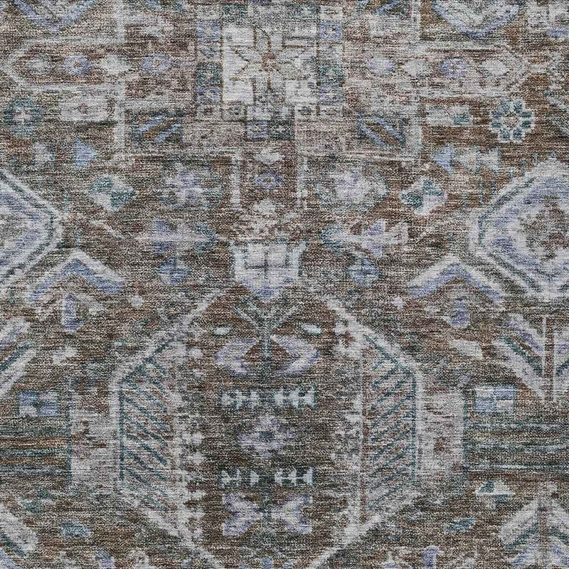 8' X 10' Chocolate And Denim Blue Medallion Washable Indoor Outdoor Area Rug