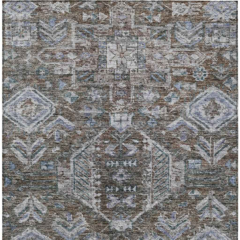 8' X 10' Chocolate And Denim Blue Medallion Washable Indoor Outdoor Area Rug