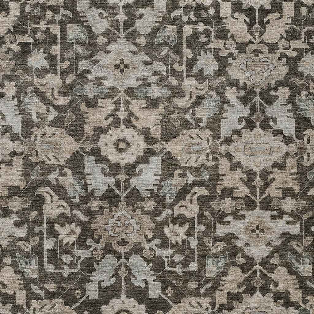 10' X 14' Chocolate And Gray Floral Washable Indoor Outdoor Area Rug