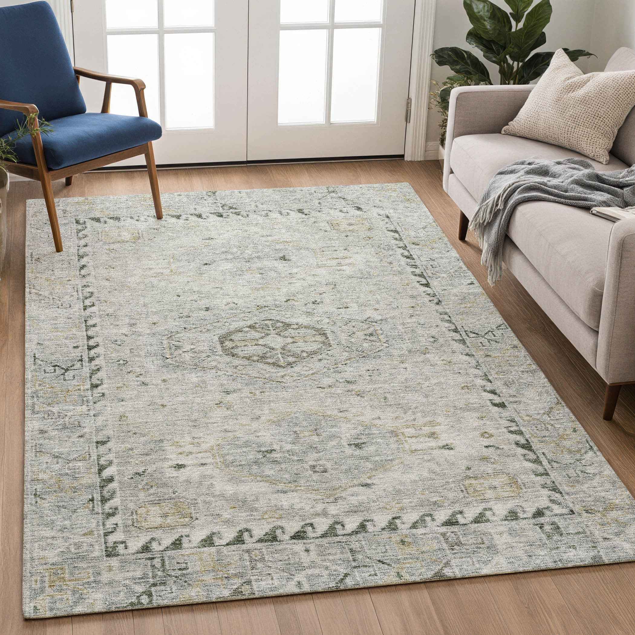 3' X 5' Taupe And Beige Medallion Washable Indoor Outdoor Area Rug